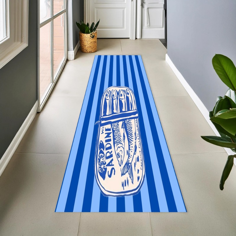 Commercial Printing And Graphics - Винтажный синий полосатый коврик-дорожка с принтом